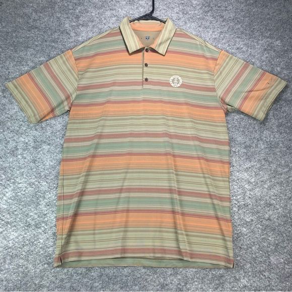 Nike‎ Golf Polo Men Large PGA Golf Club Casual Orange Green Strips - Picture 1 of 10